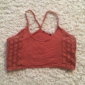 Burnt orange crop top with crocheted sides